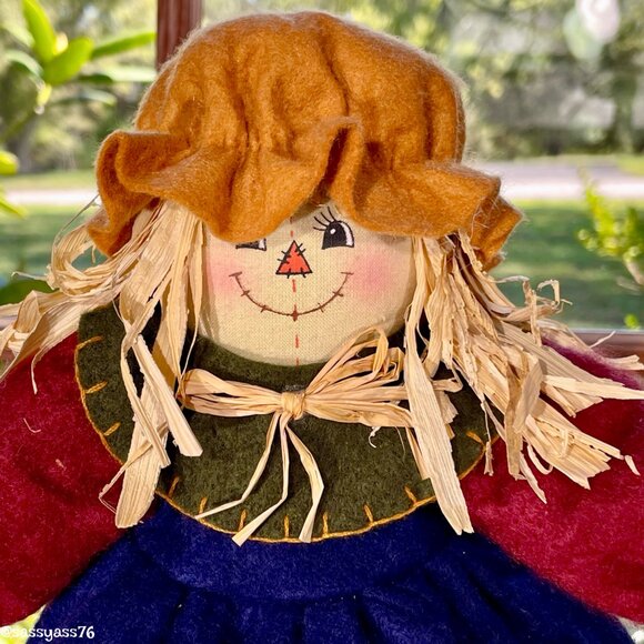 ▪️VTG▪️Three HANDCRAFTED 18.5" & 12.5" Straw Textile & Wood SCARECROW Figures - Picture 10 of 15